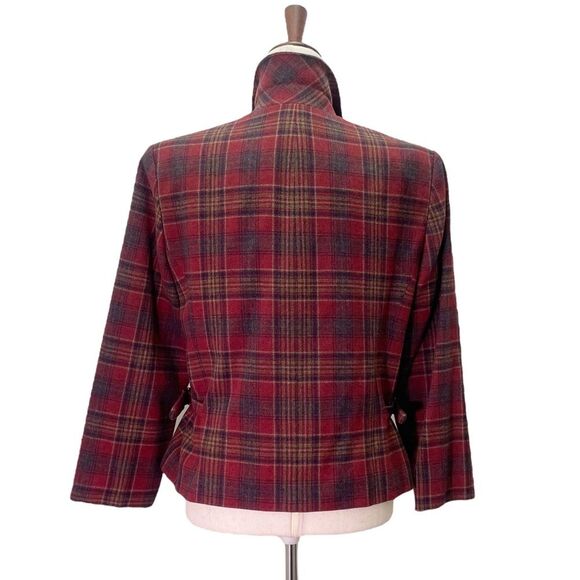 Pendleton Knockabouts Virgin Wool Zip Front Jacket Burgundy Blue Plaid Size 10 - Picture 2 of 16